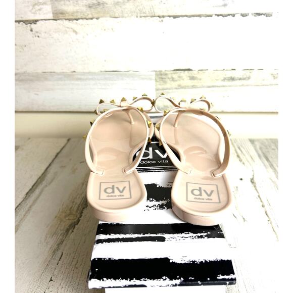 Dolce Vita Womens 8 Sunkissed Blush Jelly Slip-On Sandals Gold Studded Bow NEW - Picture 5 of 7